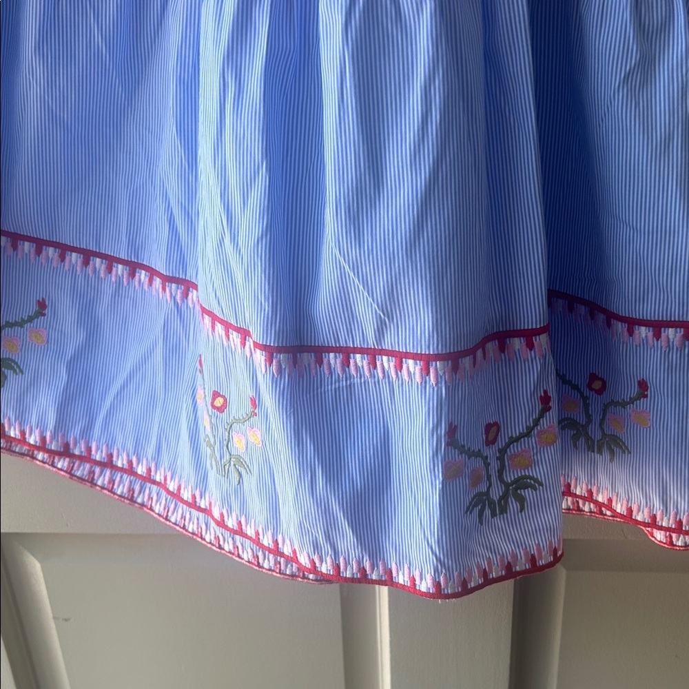 Light Blue Embroidered Tiered Casual Dress with Pink Trim - Picture 4 of 14